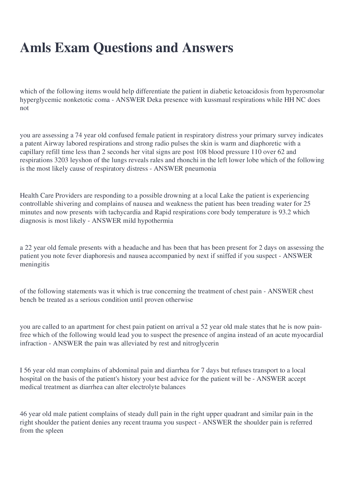 Preview image for Amls Exam Questions and Answers